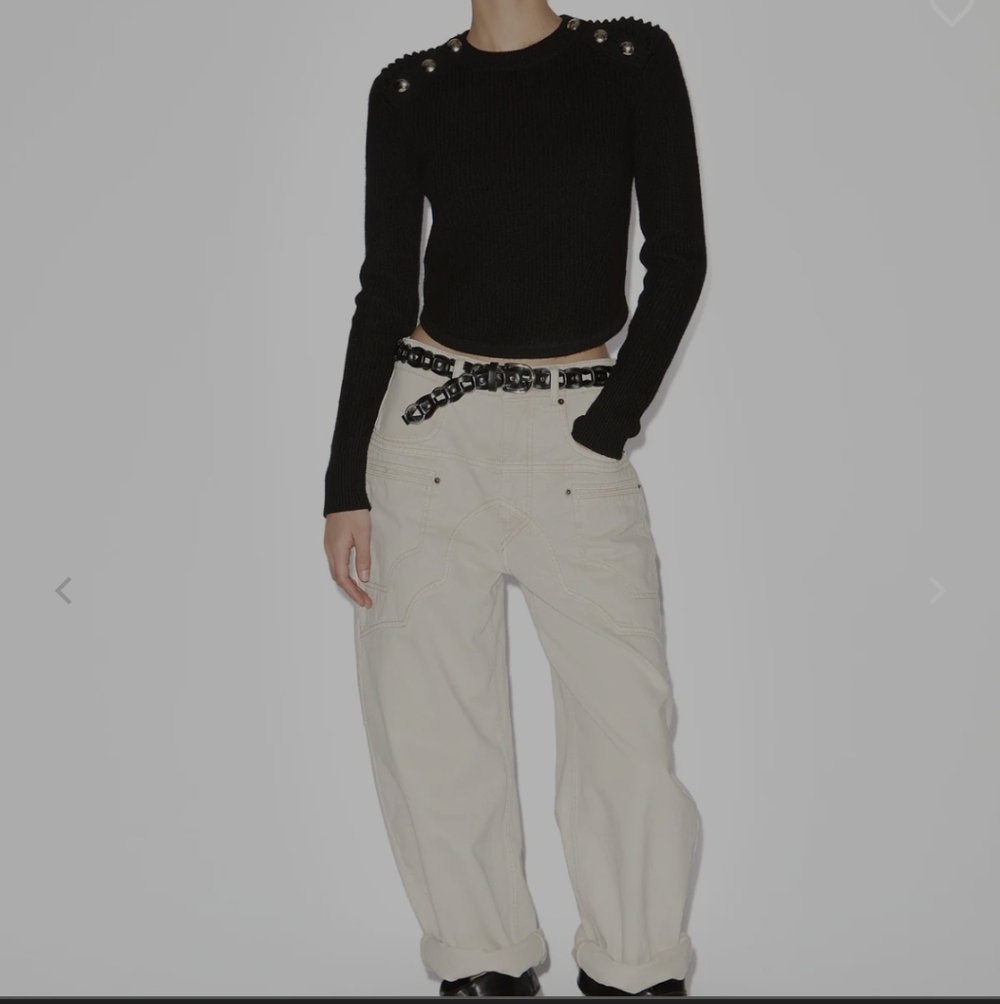 ISABEL ETOILE MARANT COTTON & WOOL BLEND RIBBED LEATHER BUTTON SWEATER EUC SZ34